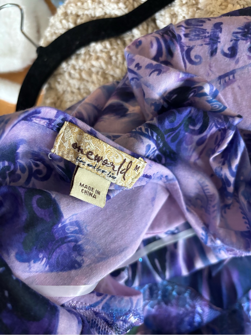 Oneworld Y2k Sublimation Blue Purple Vibrant Tie Dye Floral Lace Sharkbite Tunic — image 6 of 6